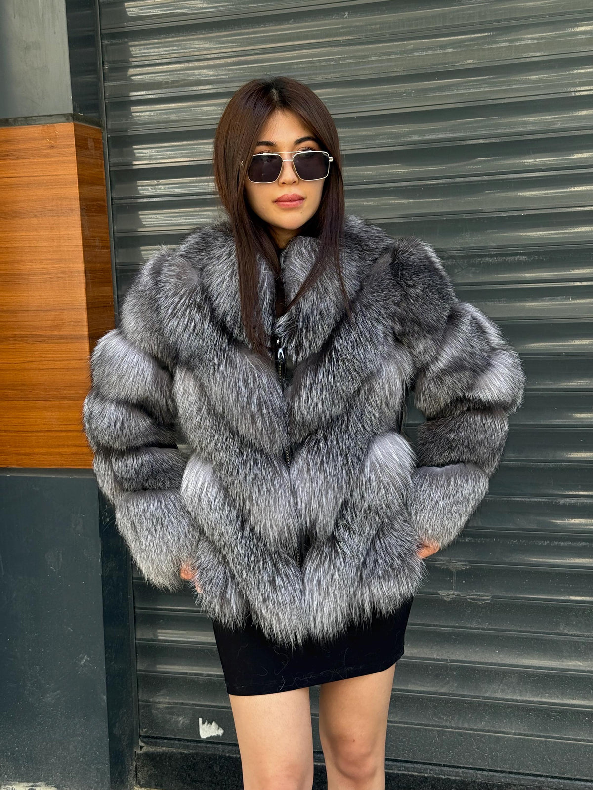Gray Frost Fox Fur Jacket with Detachable Sleeves | 2-in-1 Handmade Fur Coat & Vest | Luxury Women’s Winter Outerwear | Gift For Her