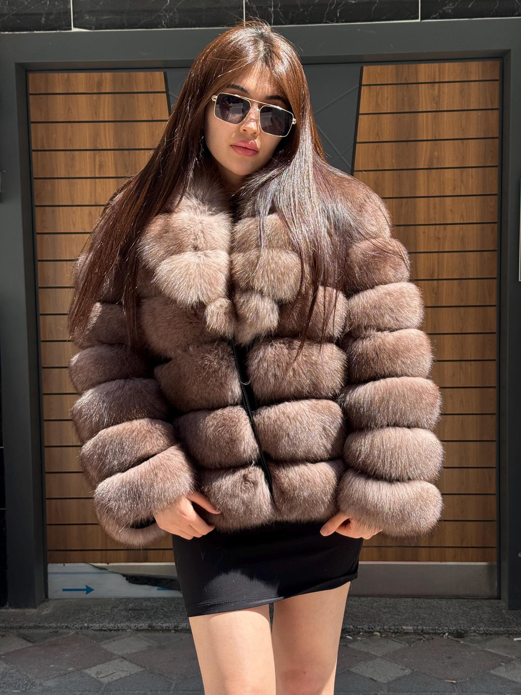 Brown Fox Fur Jacket with Detachable Sleeves | 2-in-1 Handmade Fur Coat & Vest | Luxury Women’s Winter Outerwear