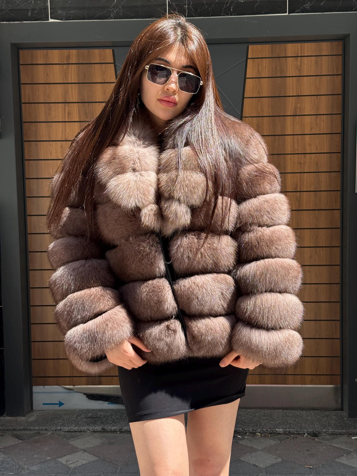 Brown Fox Fur Jacket with Detachable Sleeves | 2-in-1 Handmade Fur Coat & Vest | Luxury Women’s Winter Outerwear