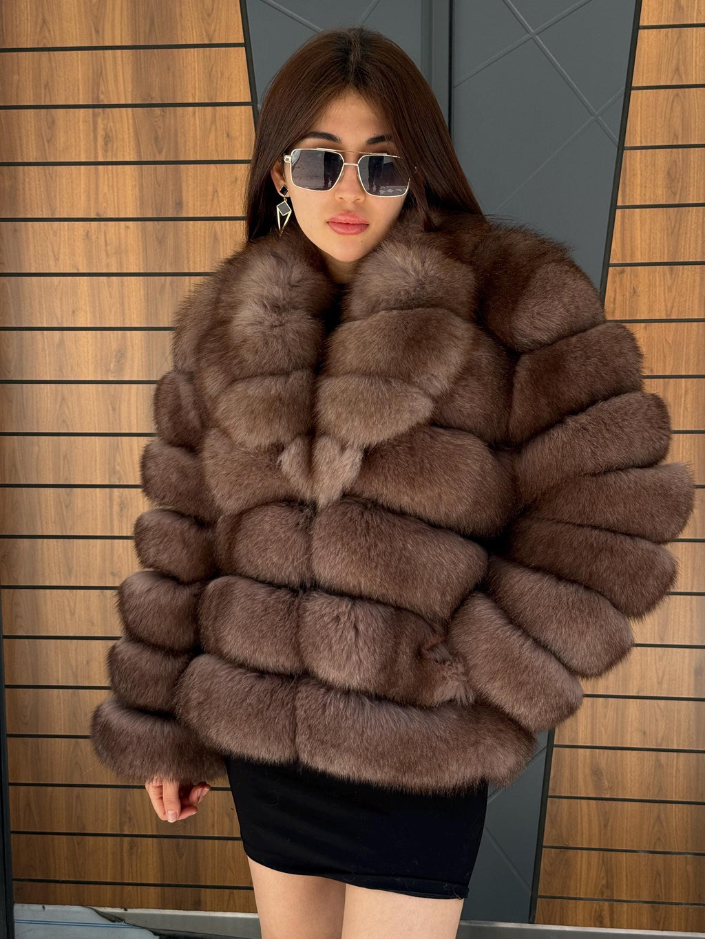 Brown Fox Fur Jacket with Detachable Sleeves | 2-in-1 Handmade Fur Coat & Vest | Luxury Women’s Winter Outerwear