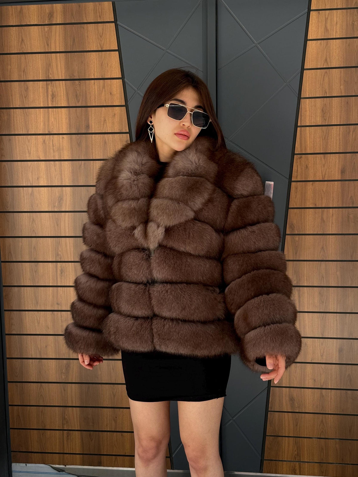 Brown Fox Fur Jacket with Detachable Sleeves | 2-in-1 Handmade Fur Coat & Vest | Luxury Women’s Winter Outerwear