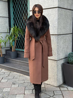Brown Long Cashmere Collar Fox Fur Coat, Women Fox Fur Jacket. - Brown Fox Fur Jacket