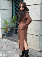 Brown Long Cashmere Collar Fox Fur Coat, Women Fox Fur Jacket. - Brown Fox Fur Jacket