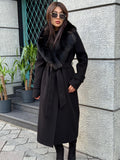 Black Cashmere Collar Fox Fur Coat - Women Collar Fox Fur Jacket - Black Fox Fur Trim Jacket - Collar Fox Fur Cape