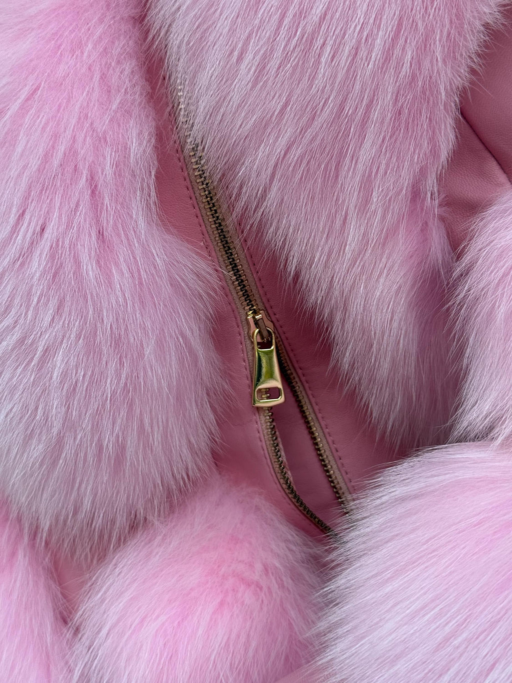 Pink Fox Fur Jacket, Women’s Handmade Short Leather Fur Trim Coat