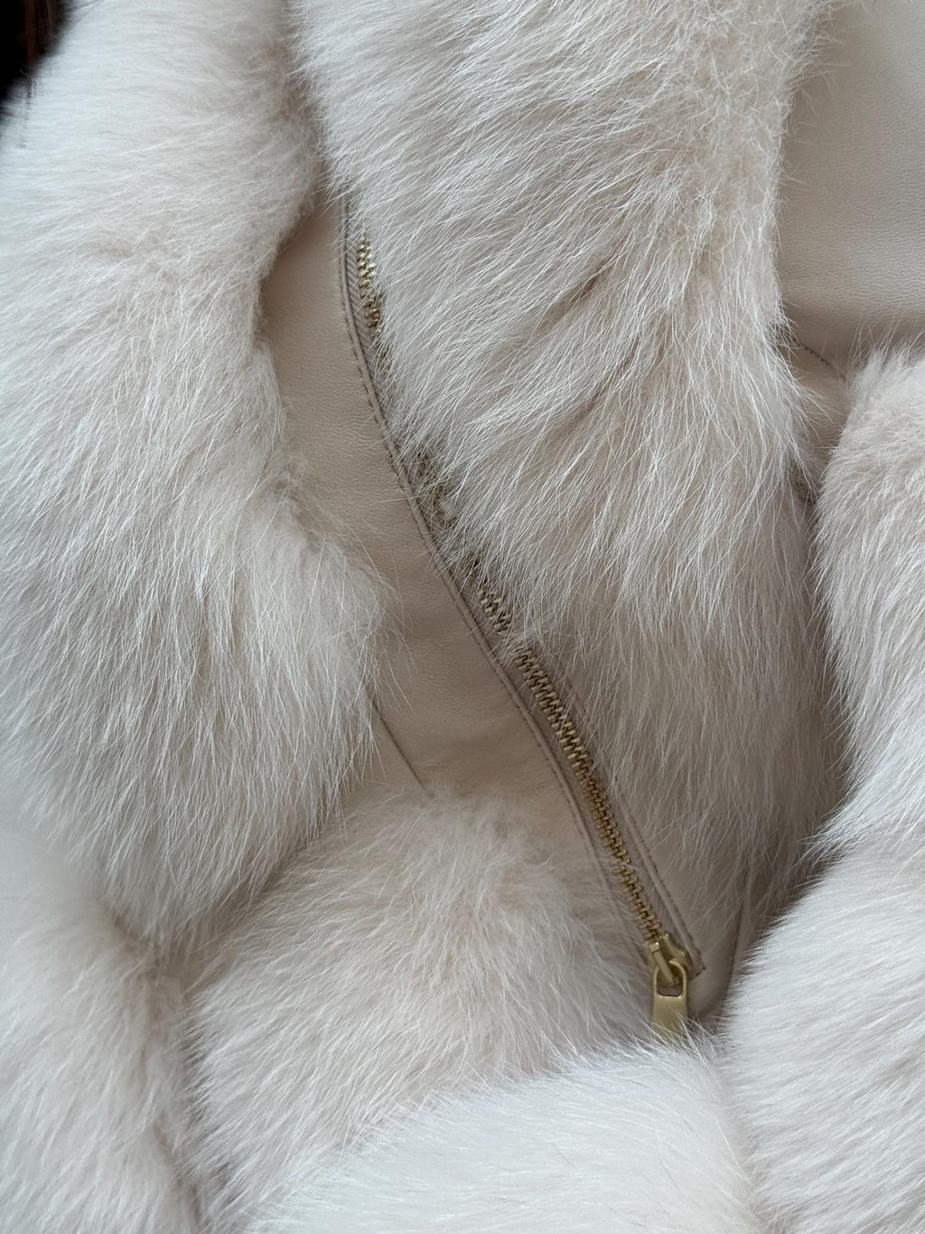 Beige Fox Fur Jacket with Leather | Women’s Luxury Handmade Fur Coat