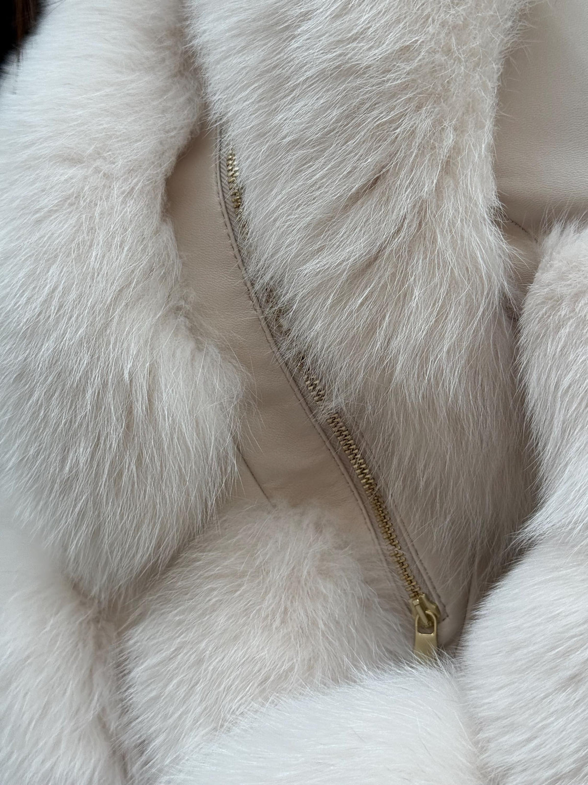 Beige Fox Fur Jacket with Leather | Women’s Luxury Handmade Fur Coat