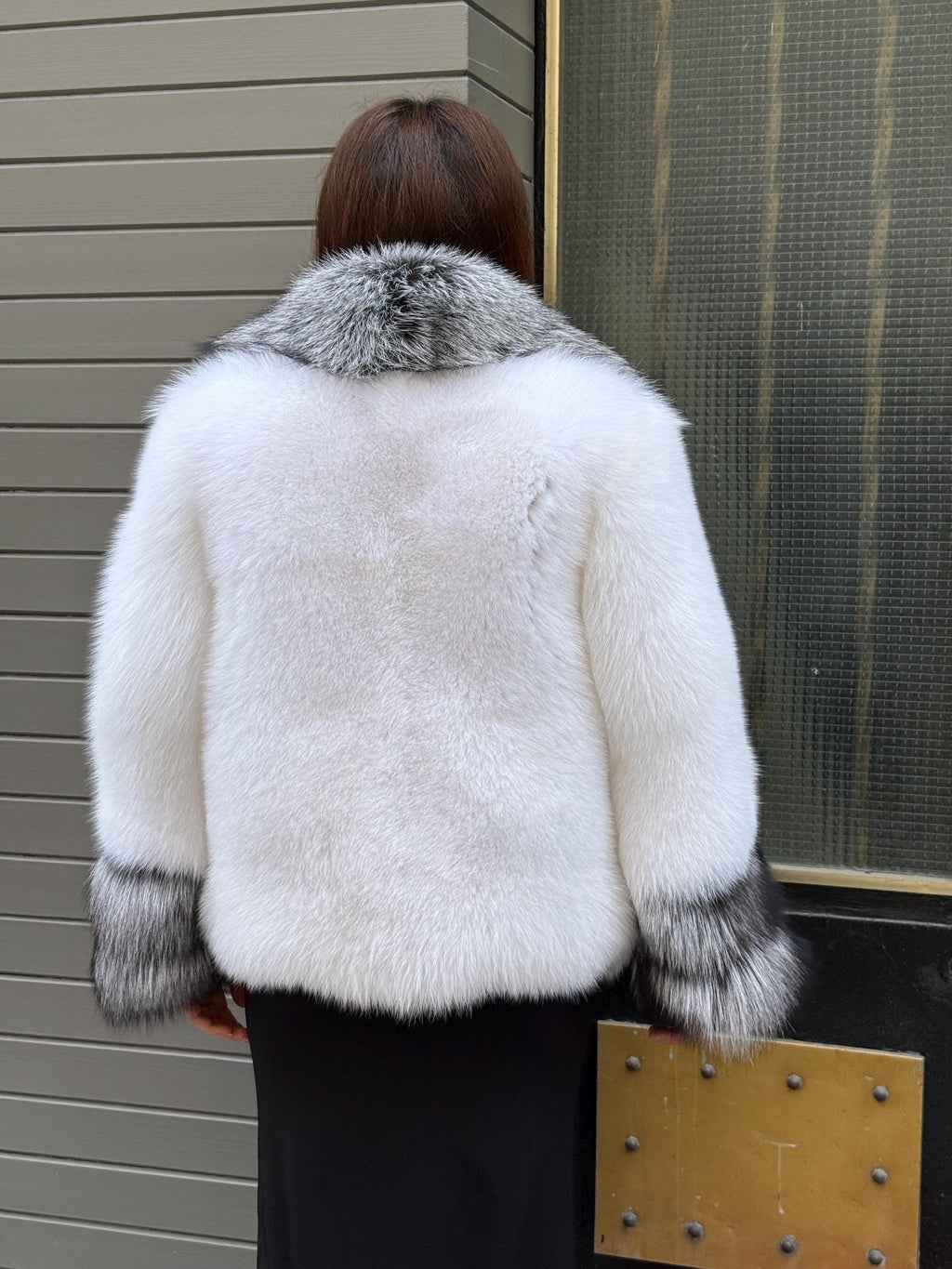 Luxury Shadow White Fox Fur Jacket | Handmade Women Arctic Fur Short Coat