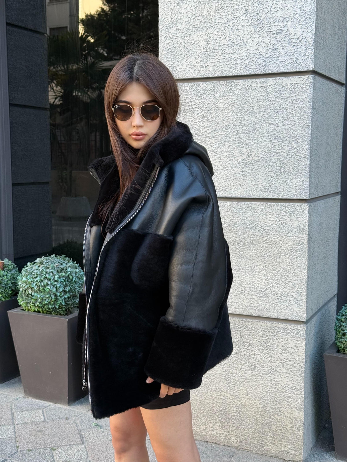 Black Reversible Shearling Coat, Women’s Handmade Short Lamb Fur Jacket