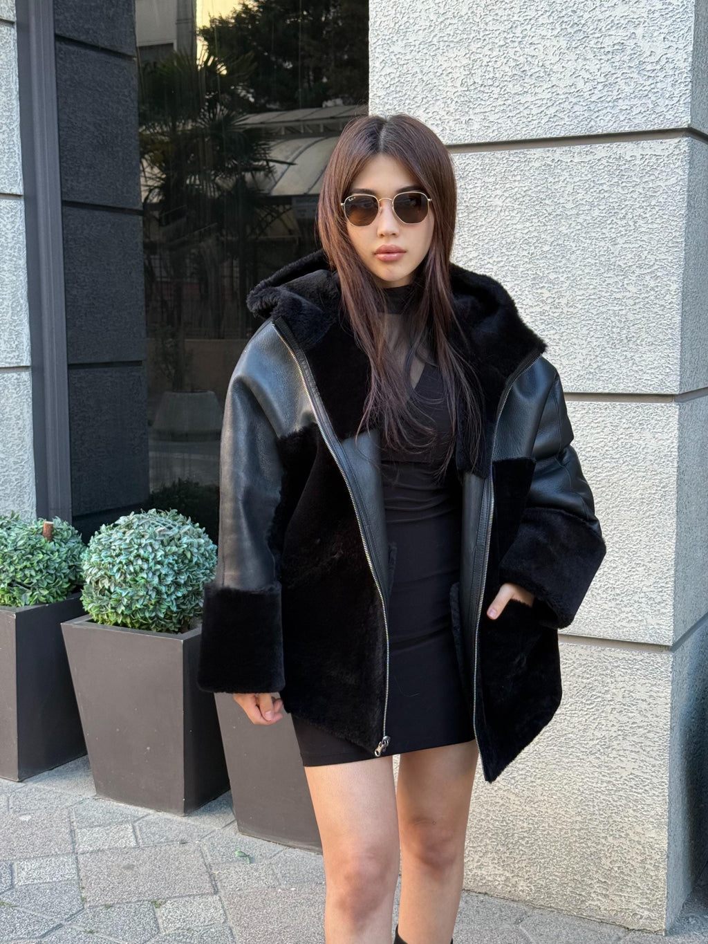 Black Reversible Shearling Coat, Women’s Handmade Short Lamb Fur Jacket