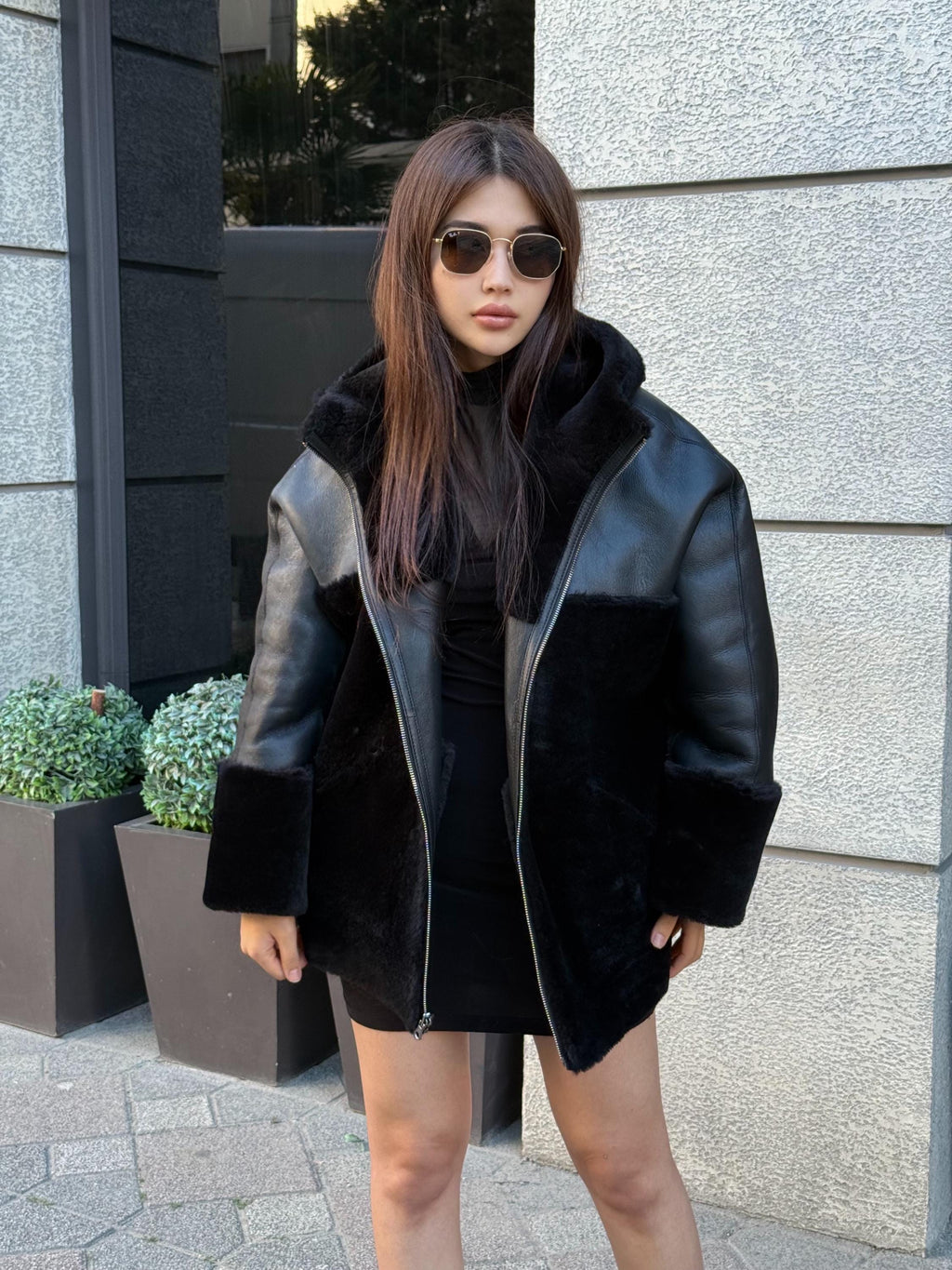 Black Reversible Shearling Coat, Women’s Handmade Short Lamb Fur Jacket