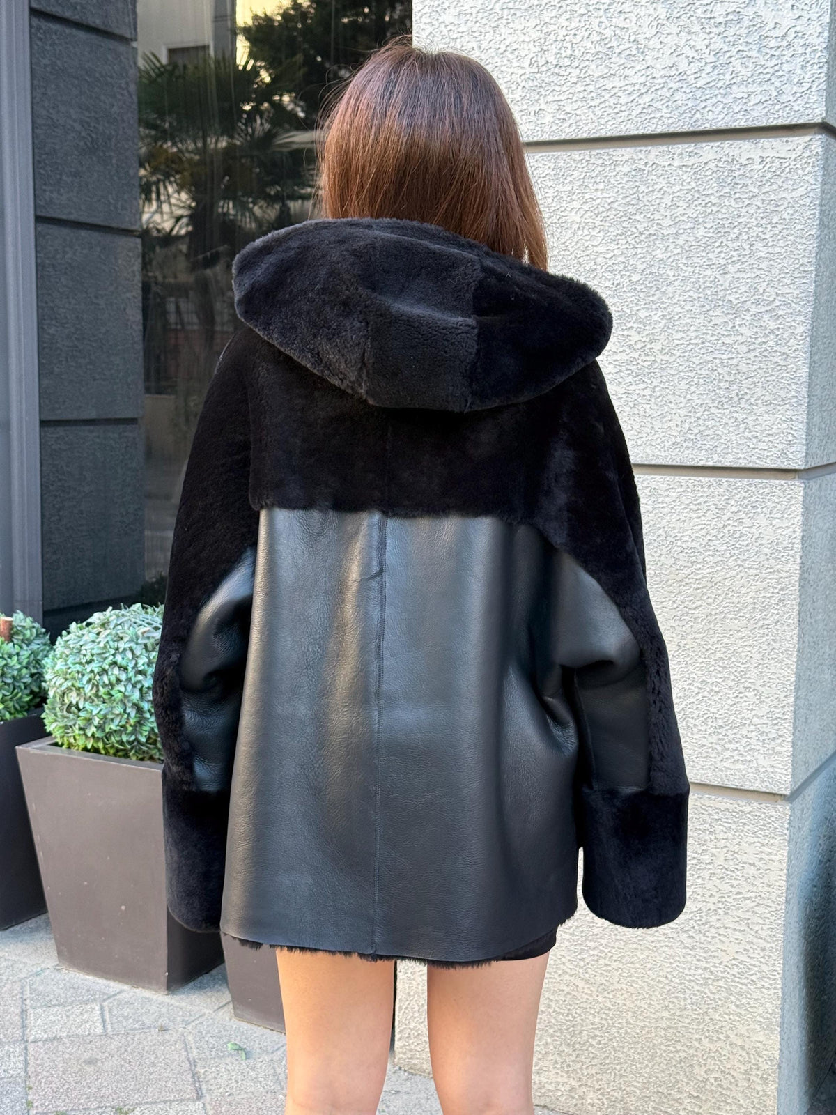Black Reversible Shearling Coat, Women’s Handmade Short Lamb Fur Jacket