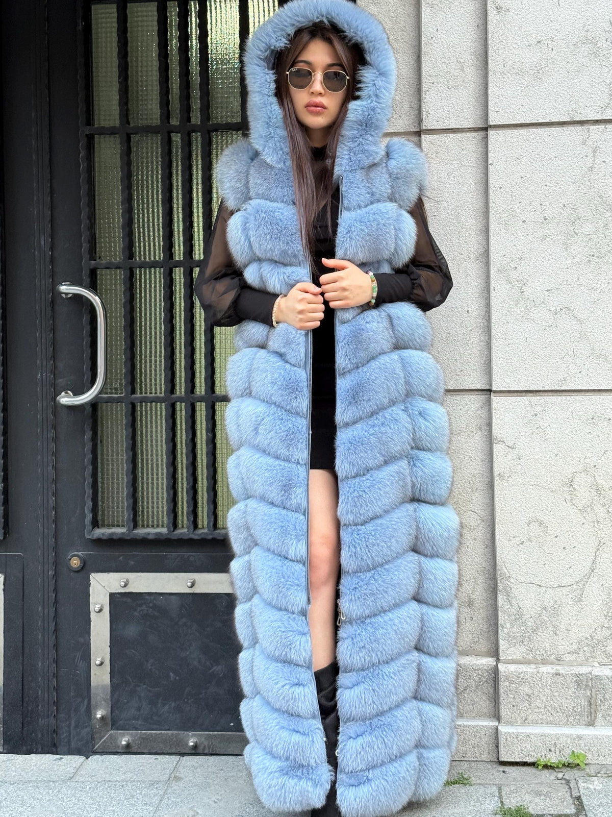 Blue Long Fox Fur Vest, Fox Fur Gilet, Beige Fox Fur Vest, Women Fox Fur Jacket, Long Fox Fur Jacket_- Fox Fur