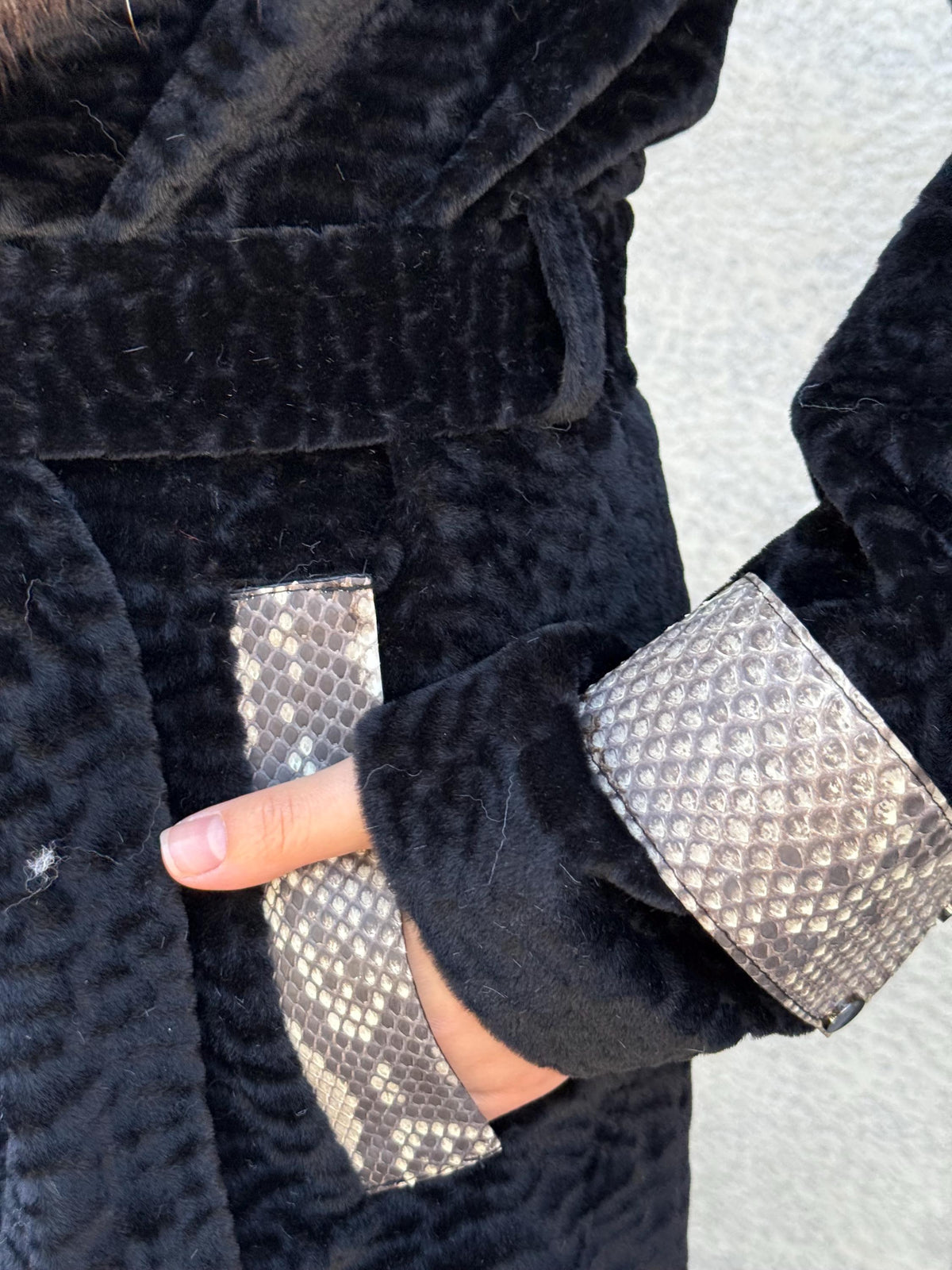 Black Faux Astrakhan Jacket,Women’s Collar Genuine Fox Fur Coat , & Real Python