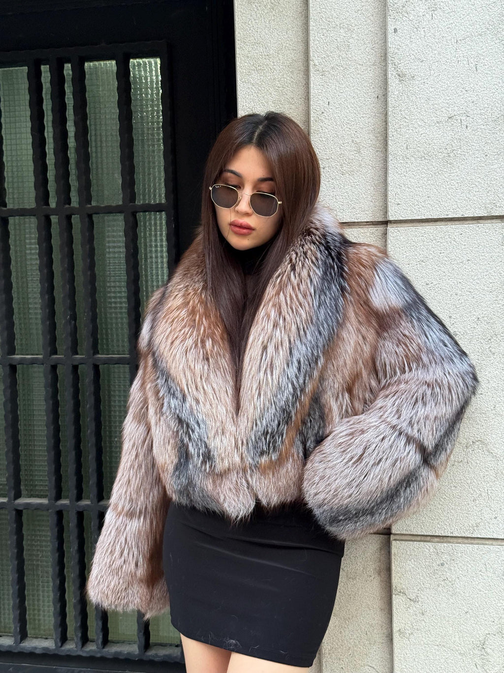 Natural Fox Fur Jacket, Handmade Cropped Women’s Frost Fur Coat