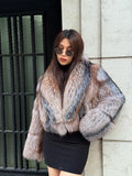 Natural Fox Fur Jacket, Handmade Cropped Women’s Frost Fur Coat