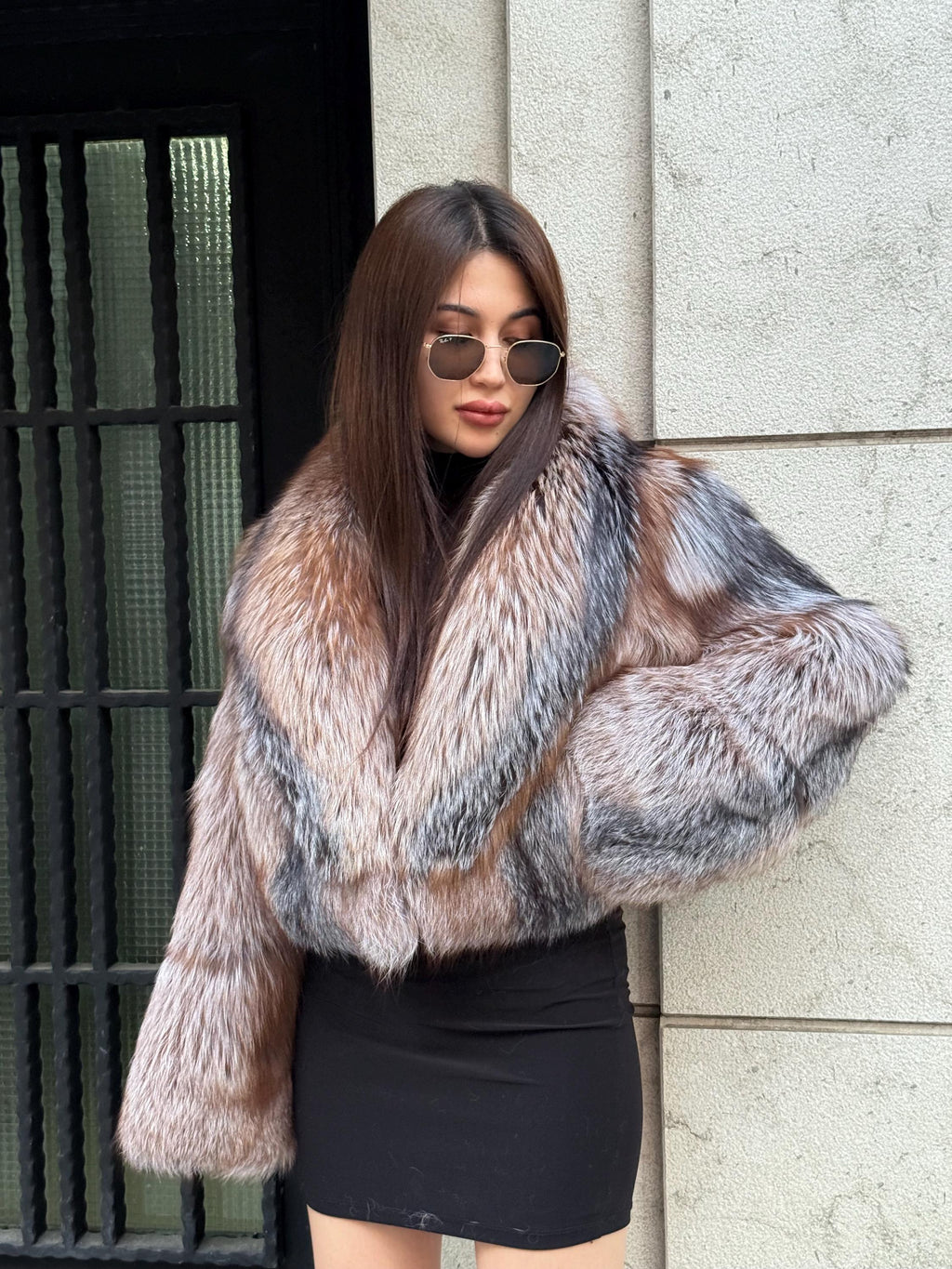 Natural Fox Fur Jacket, Handmade Cropped Women’s Frost Fur Coat