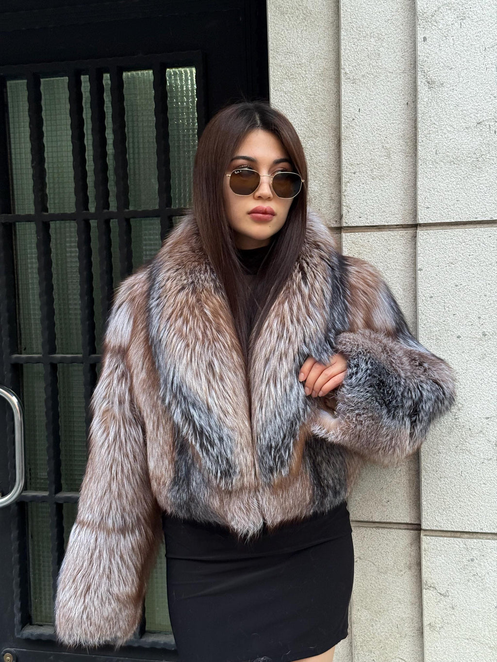 Natural Fox Fur Jacket, Handmade Cropped Women’s Frost Fur Coat