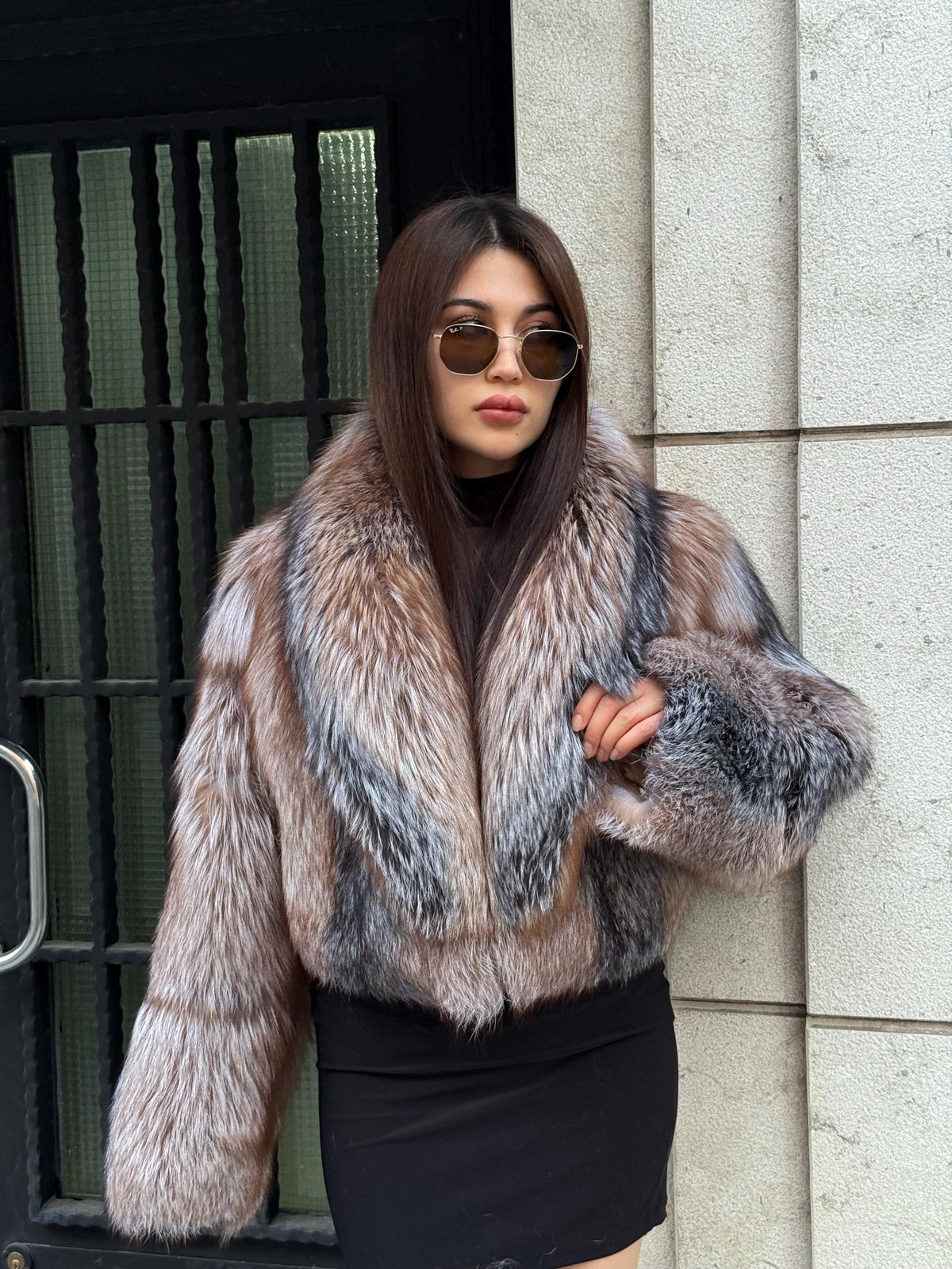 Natural Fox Fur Jacket, Handmade Cropped Women’s Frost Fur Coat