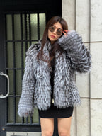Luxury Women Frost Fox Fur Coat | Gray Genuine Frost Fox Fur Coat | Natural Casual Handmade Fur Jacket | Plus size Winter Outerwear
