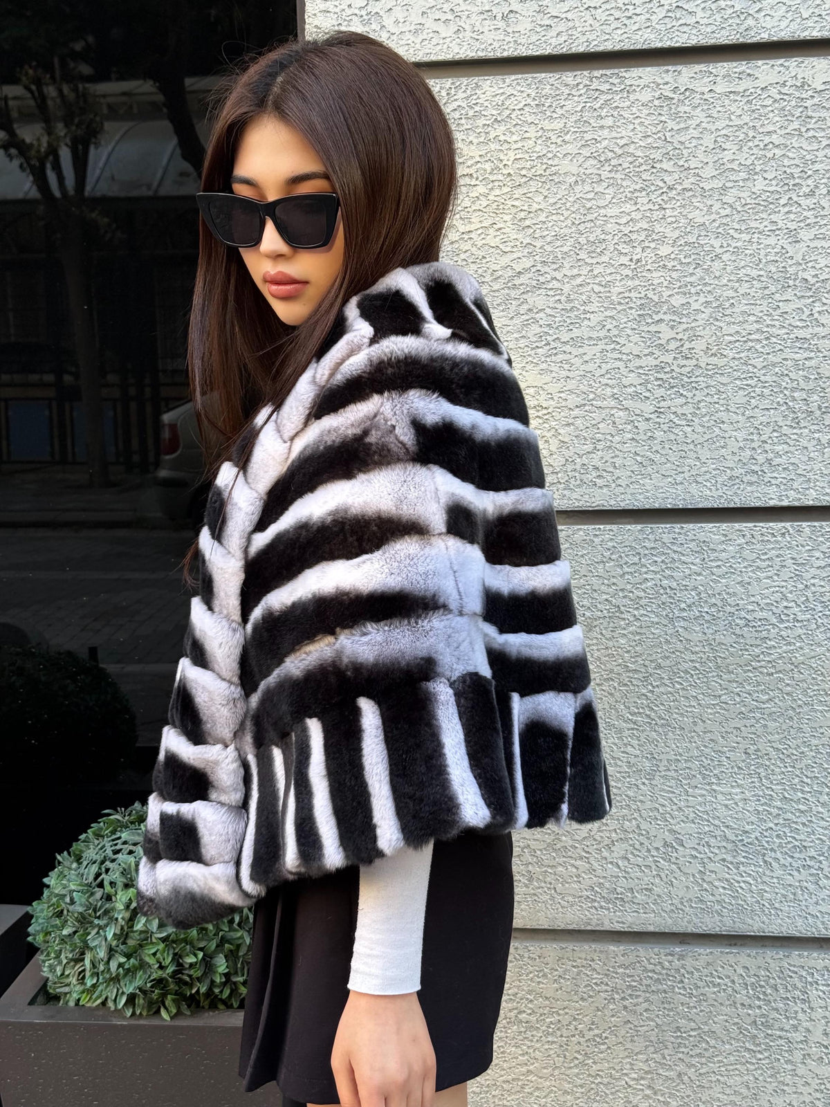 Women Handmade Luxury Rex Fur Shawl | short Rex Fur Shawl | Shawl Accessories For Women | Gray Rabbit Rex Fur Bolero Shawl With Pocket