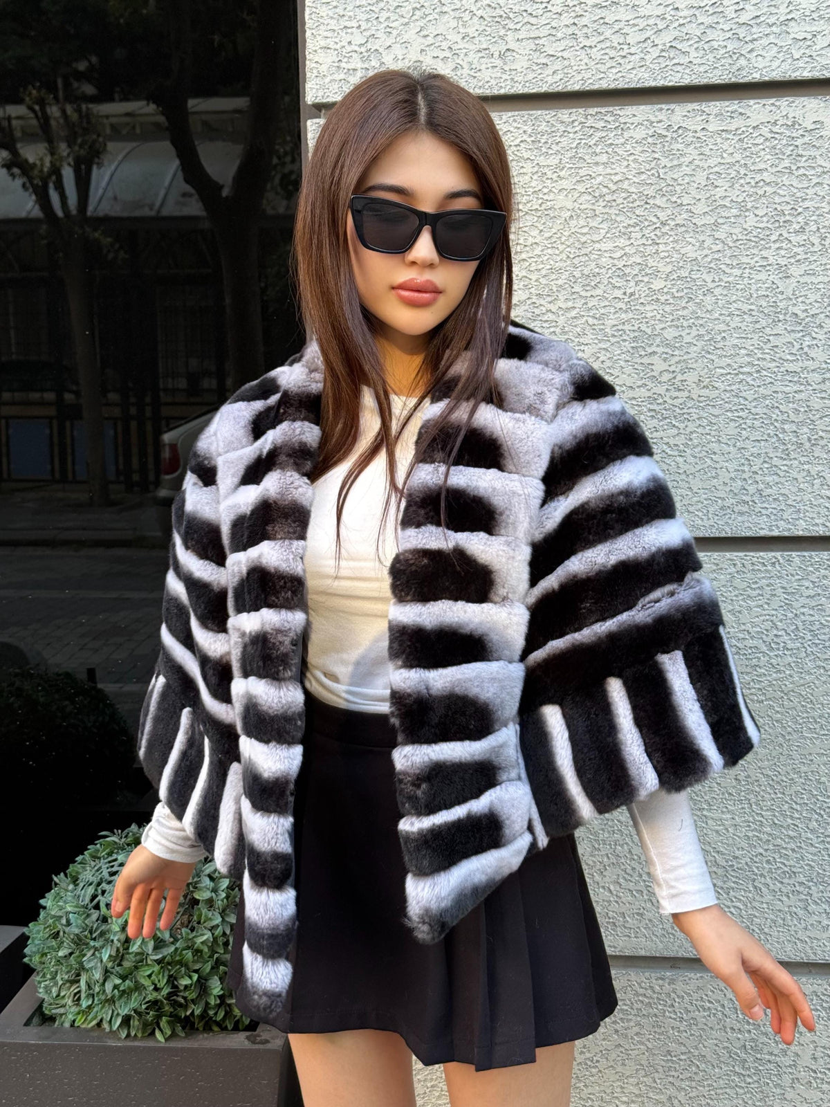 Women Handmade Luxury Rex Fur Shawl | short Rex Fur Shawl | Shawl Accessories For Women | Gray Rabbit Rex Fur Bolero Shawl With Pocket