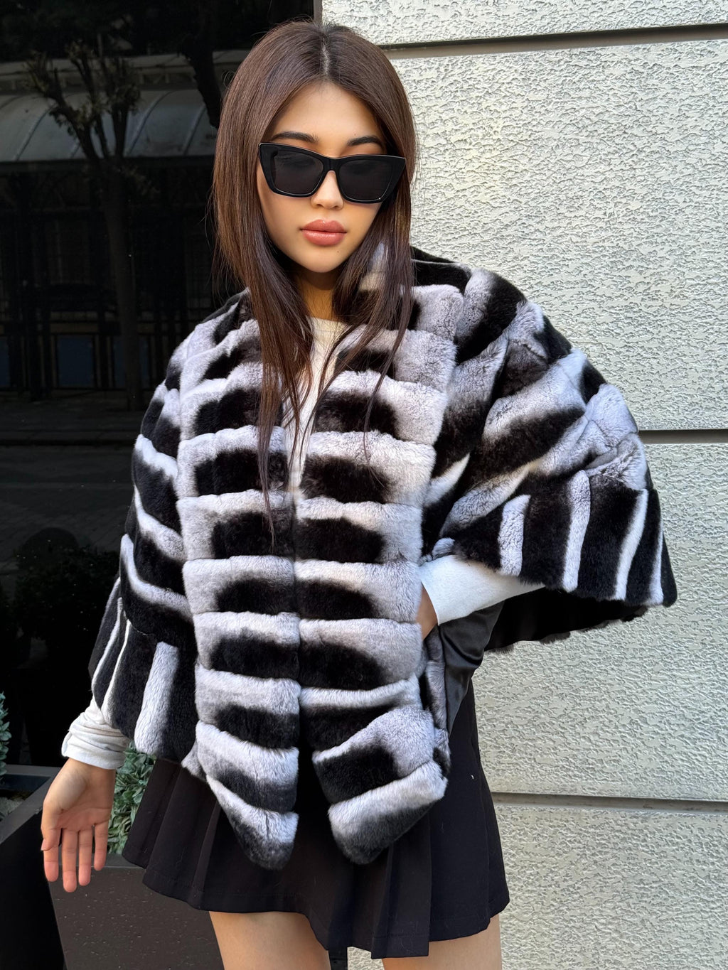 Women Handmade Luxury Rex Fur Shawl | short Rex Fur Shawl | Shawl Accessories For Women | Gray Rabbit Rex Fur Bolero Shawl With Pocket