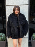 Women’s Black Tibetan Fur Coat, Handmade Luxury Shaggy Mongolian Lamb Fur Jacket