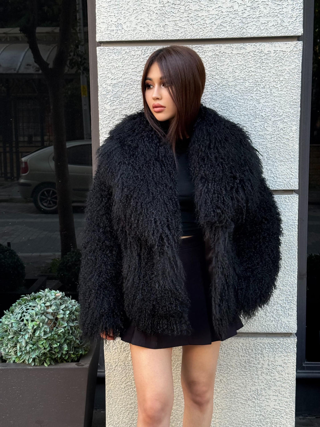 Women’s Black Tibetan Fur Coat, Handmade Luxury Shaggy Mongolian Lamb Fur Jacket