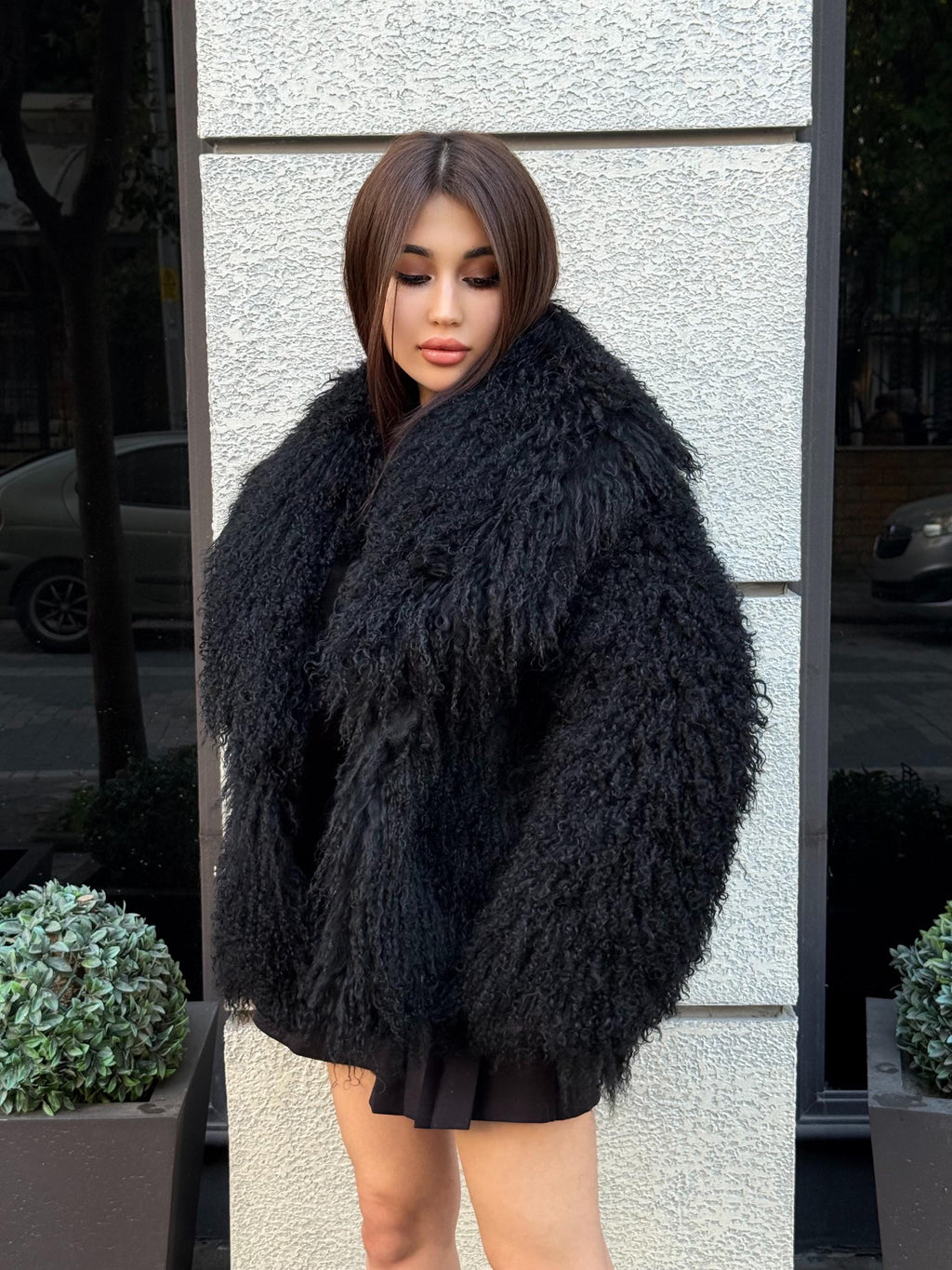 Women’s Black Tibetan Fur Coat, Handmade Luxury Shaggy Mongolian Lamb Fur Jacket