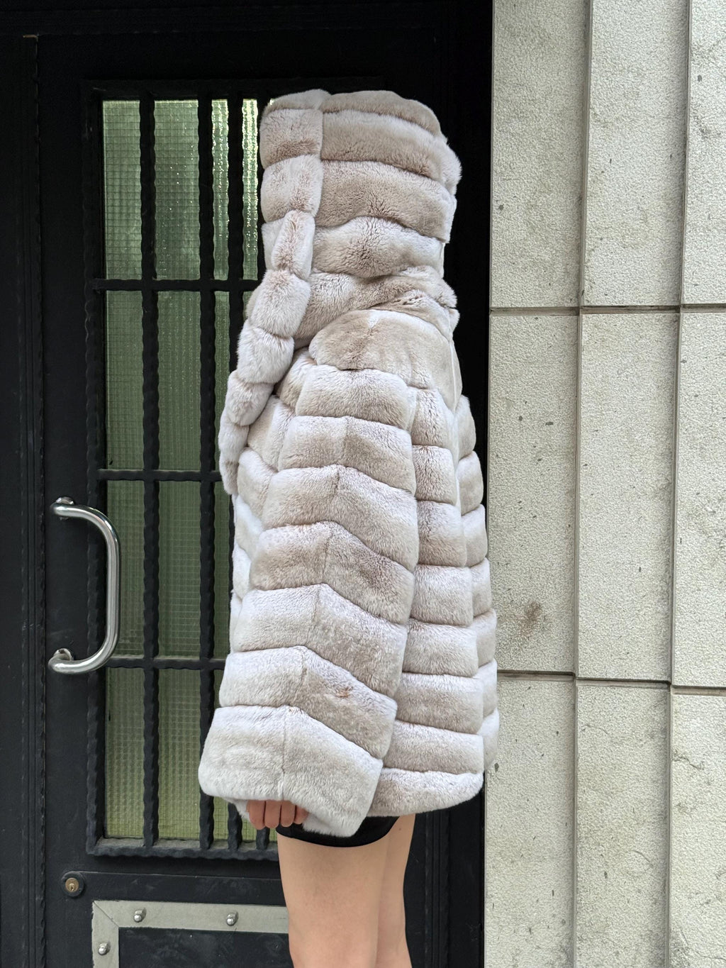 Women’s Beige Rex Fur Jacket, Luxury Handmade Short Rabbit Fur Coat