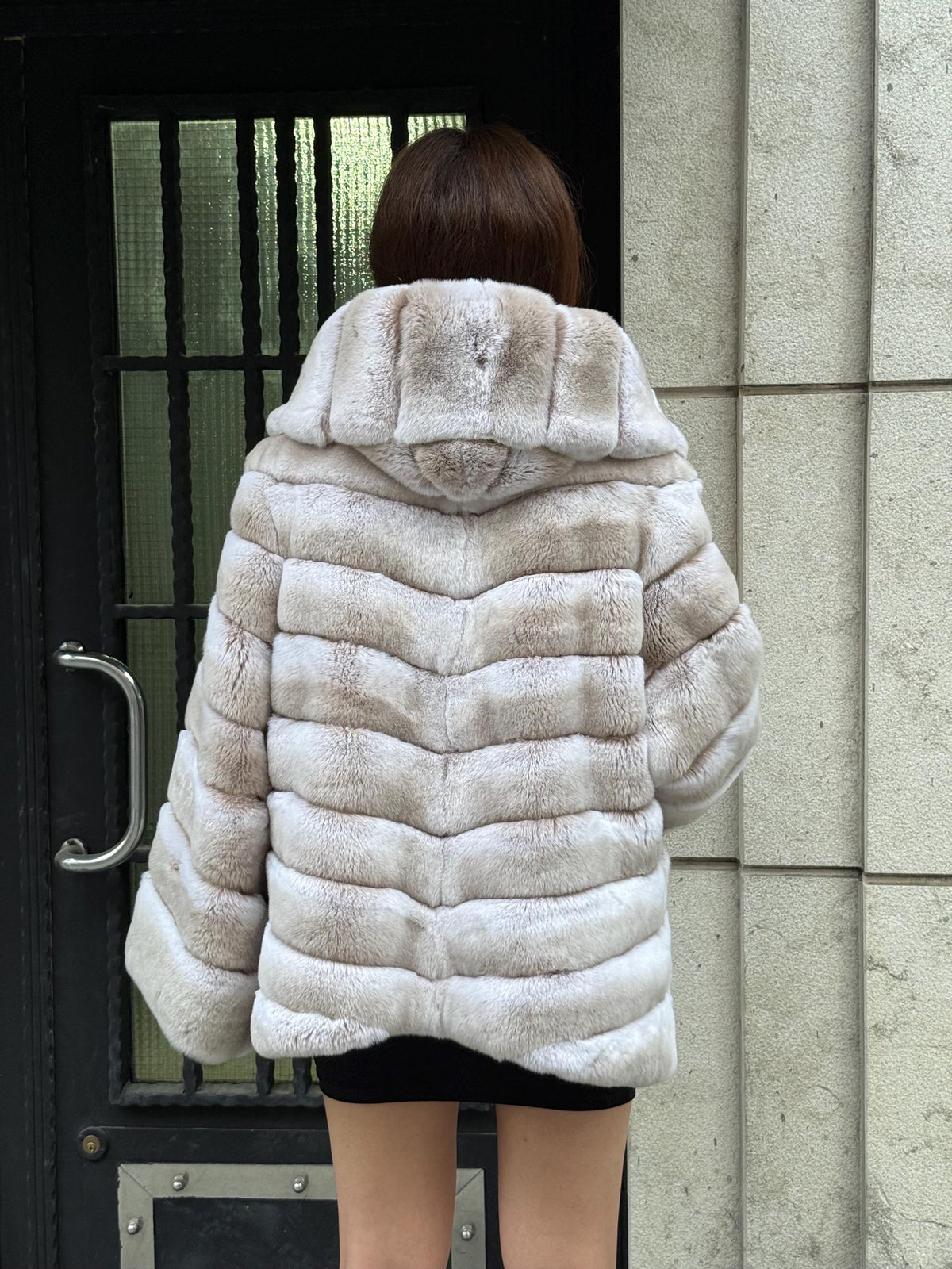 Women’s Beige Rex Fur Jacket, Luxury Handmade Short Rabbit Fur Coat