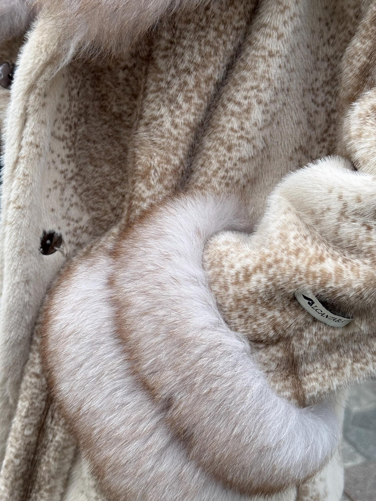 Luxury Beige Faux Mink Cape Coat with Fox Fur Hood & Cuffs | Women’s Beige Winter Genuine Fox Fur Jacket