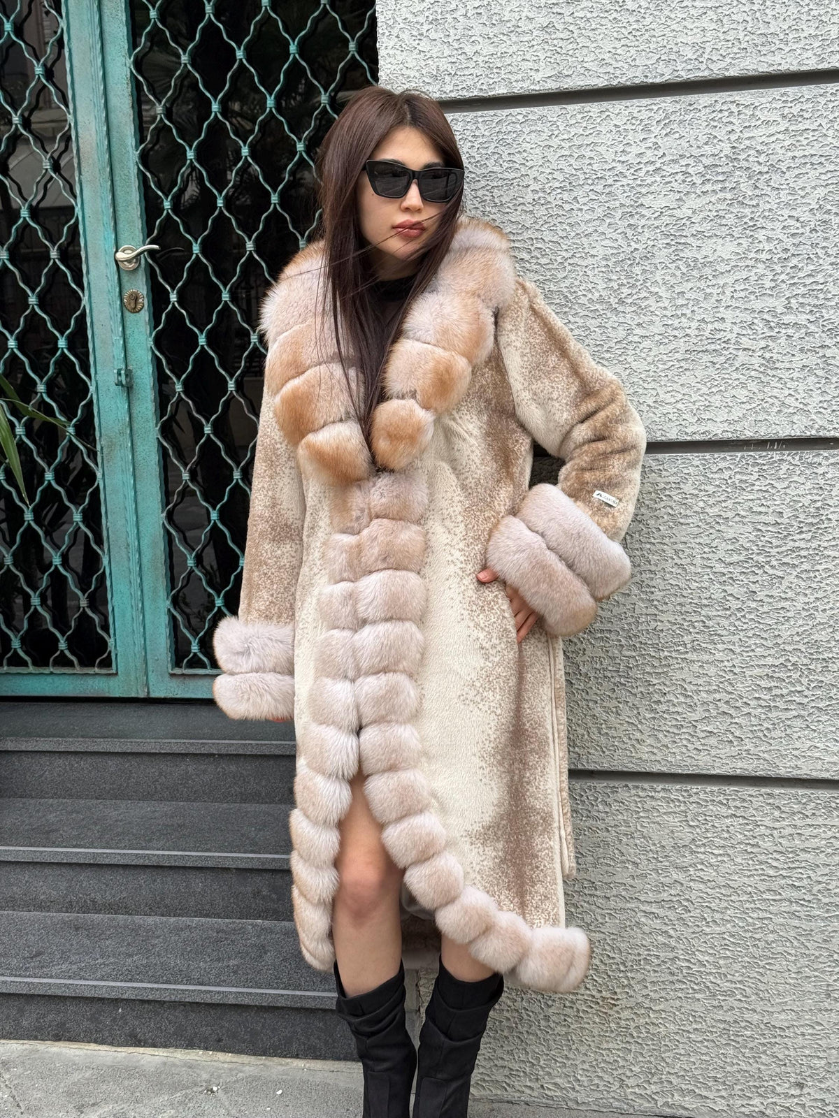 Beige Long Faux Mink Fur Coat, Front&Cuffs Fox Fur Jacket,/ Genuine Fox Fur Jacket.. Women Fox Fur Coat.. Fox Fur