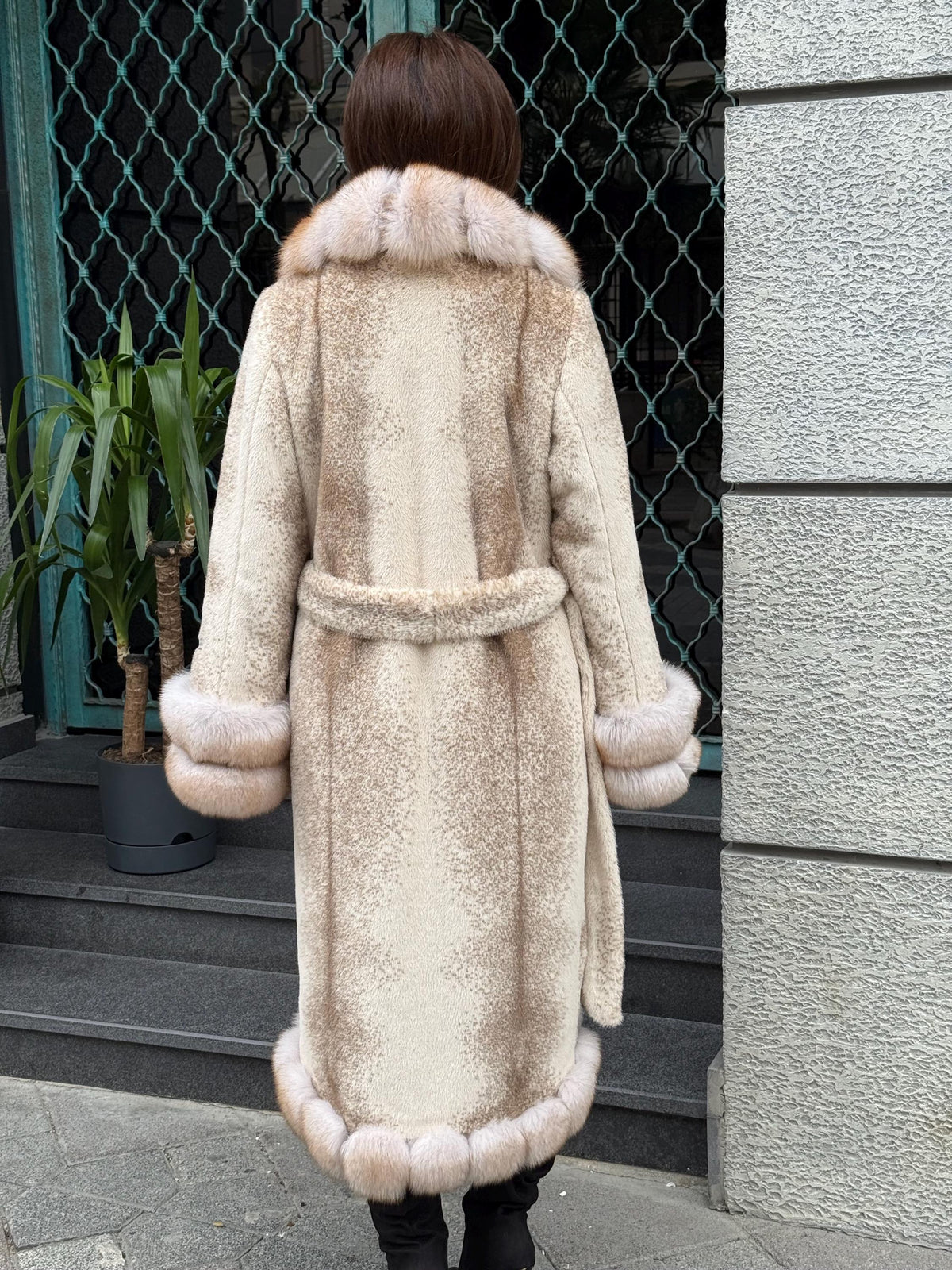 Beige Long Faux Mink Fur Coat, Front&Cuffs Fox Fur Jacket,/ Genuine Fox Fur Jacket.. Women Fox Fur Coat.. Fox Fur