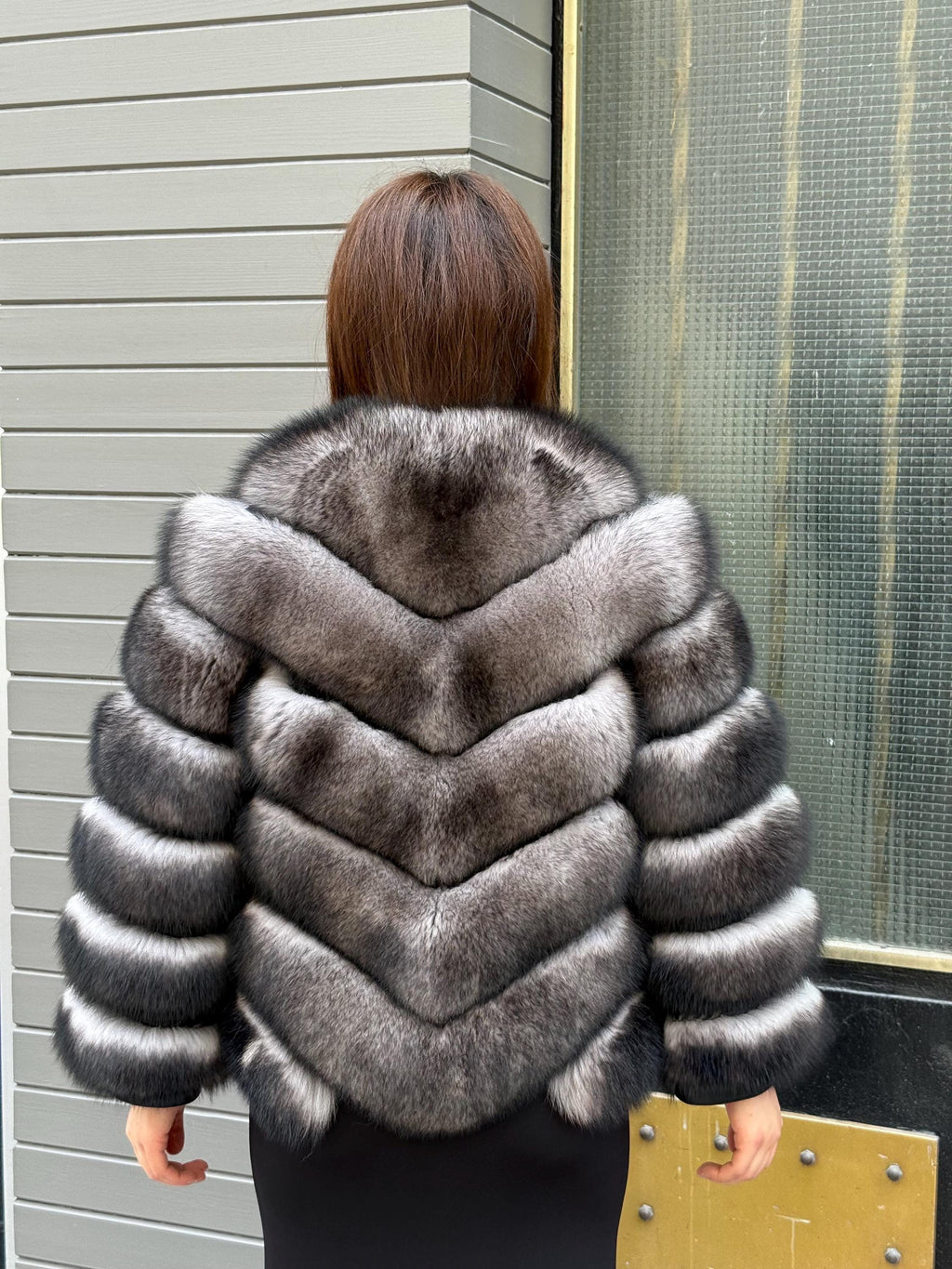 Women’s Gray Fox Fur Jacket, Luxury Chinchilla Color Fur Coat