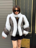 Women Fox Fur Jacket, Slimfit Short White-Silver Fox Fur Coat