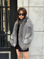 Gray Luxury Women Handmade Frost Fox Fur Coat - Slimfit Short Winter Real Frost Fox Fur Jacket For Women - Fox Fur Coat
