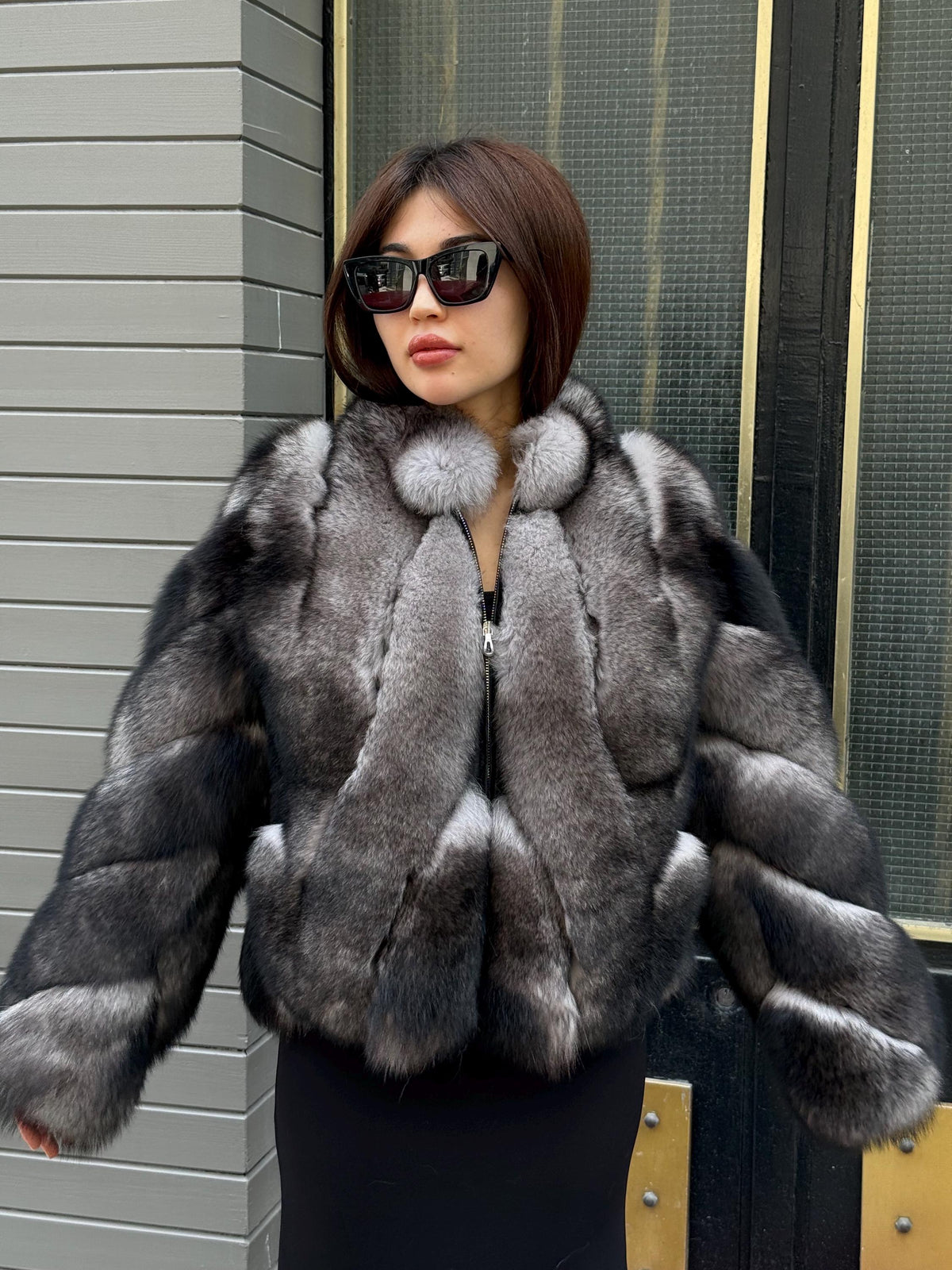 Gray Fox Fur Jacket, Short Women Fox Fur Jacket. Fox Fur Coat. Casual Fox Fur Jacket