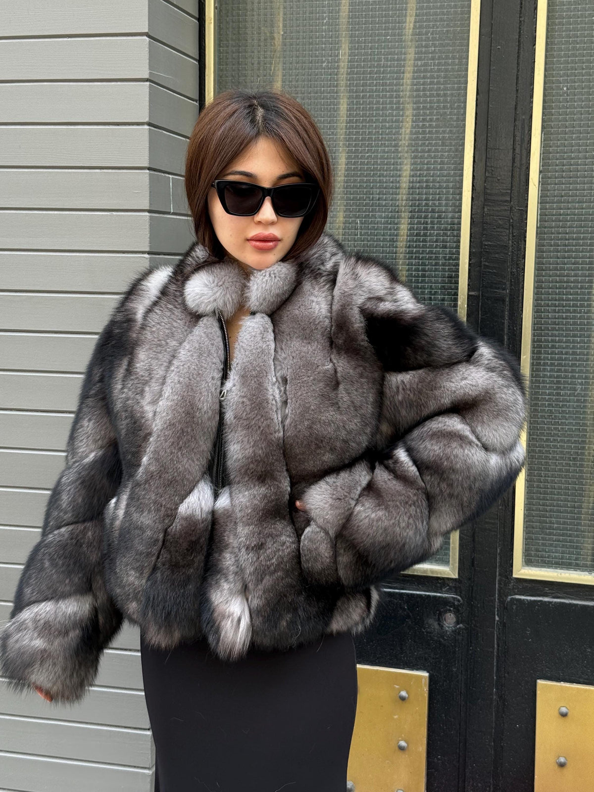 Gray Fox Fur Jacket, Short Women Fox Fur Jacket. Fox Fur Coat. Casual Fox Fur Jacket