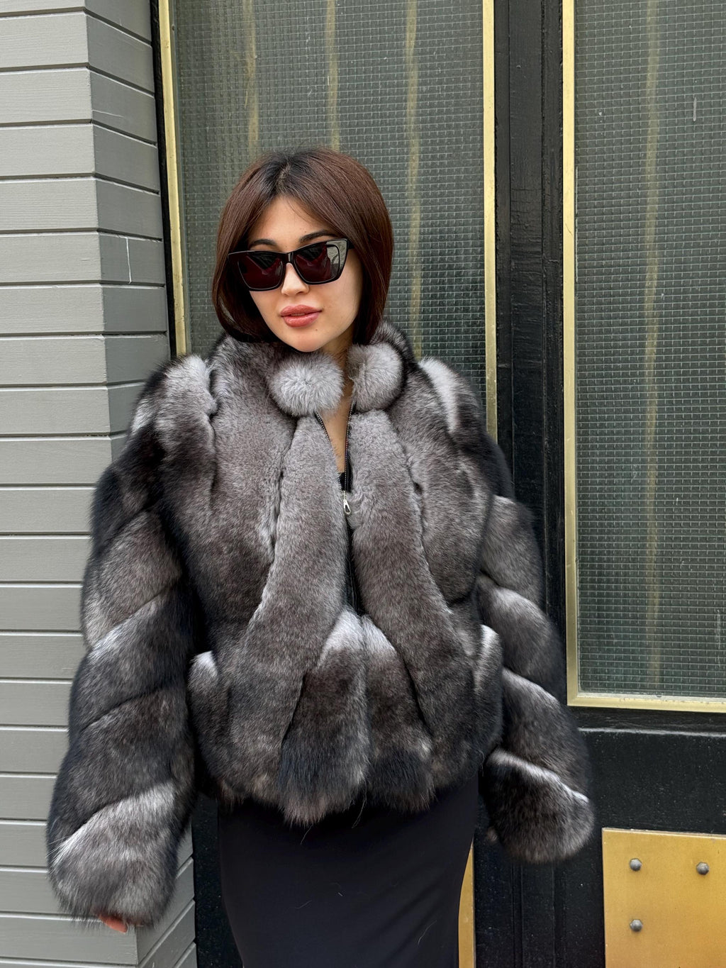 Gray Fox Fur Jacket, Short Women Fox Fur Jacket. Fox Fur Coat. Casual Fox Fur Jacket