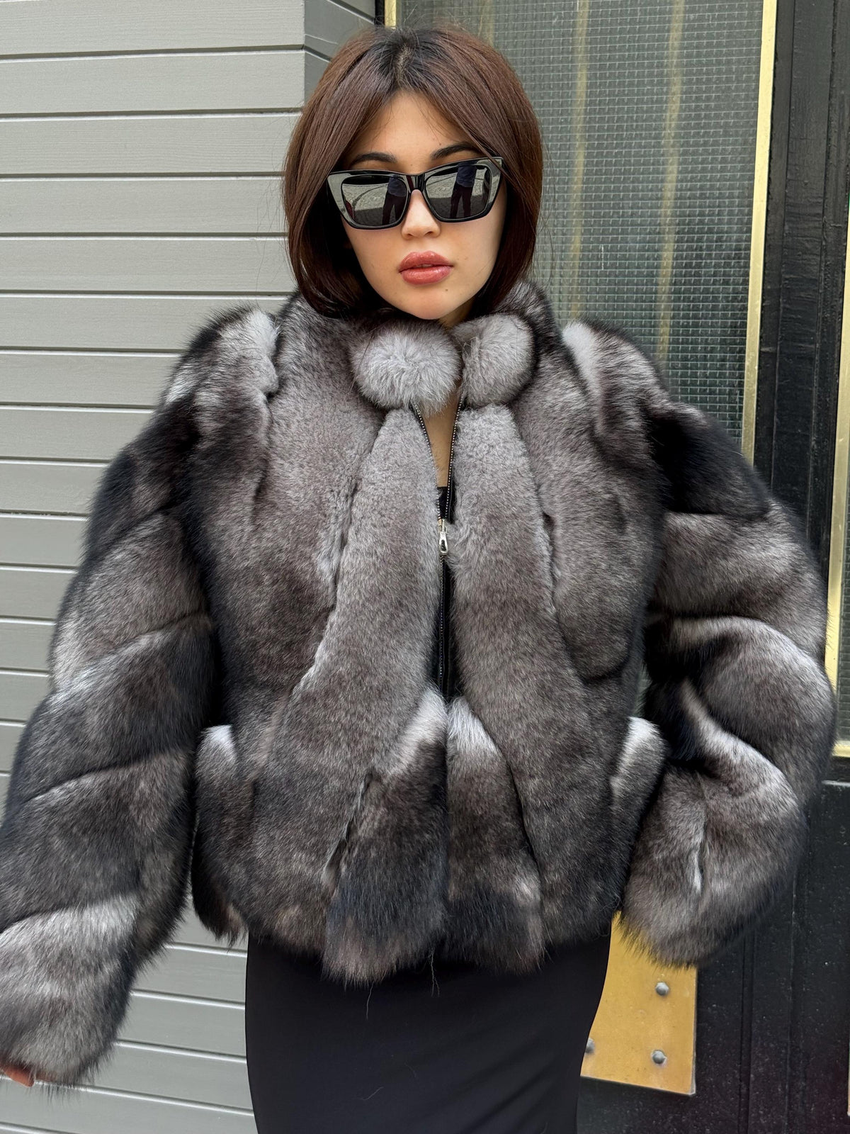 Gray Fox Fur Jacket, Short Women Fox Fur Jacket. Fox Fur Coat. Casual Fox Fur Jacket