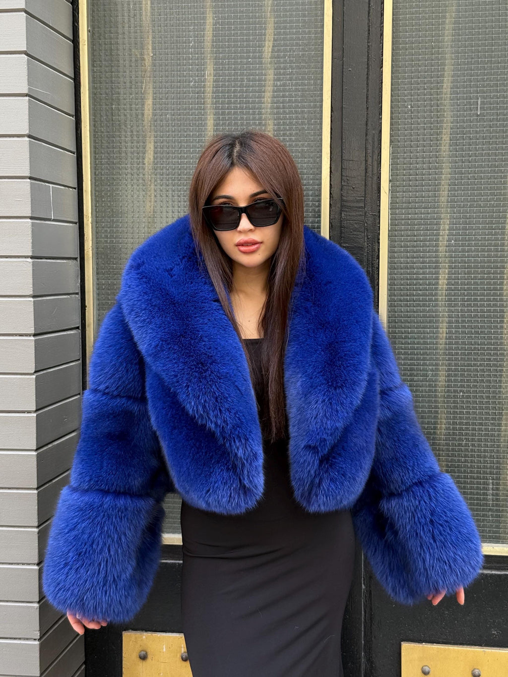 Sax Blue Fox Fur Jacket | Women Luxury Handmade Cropped Fur Coat