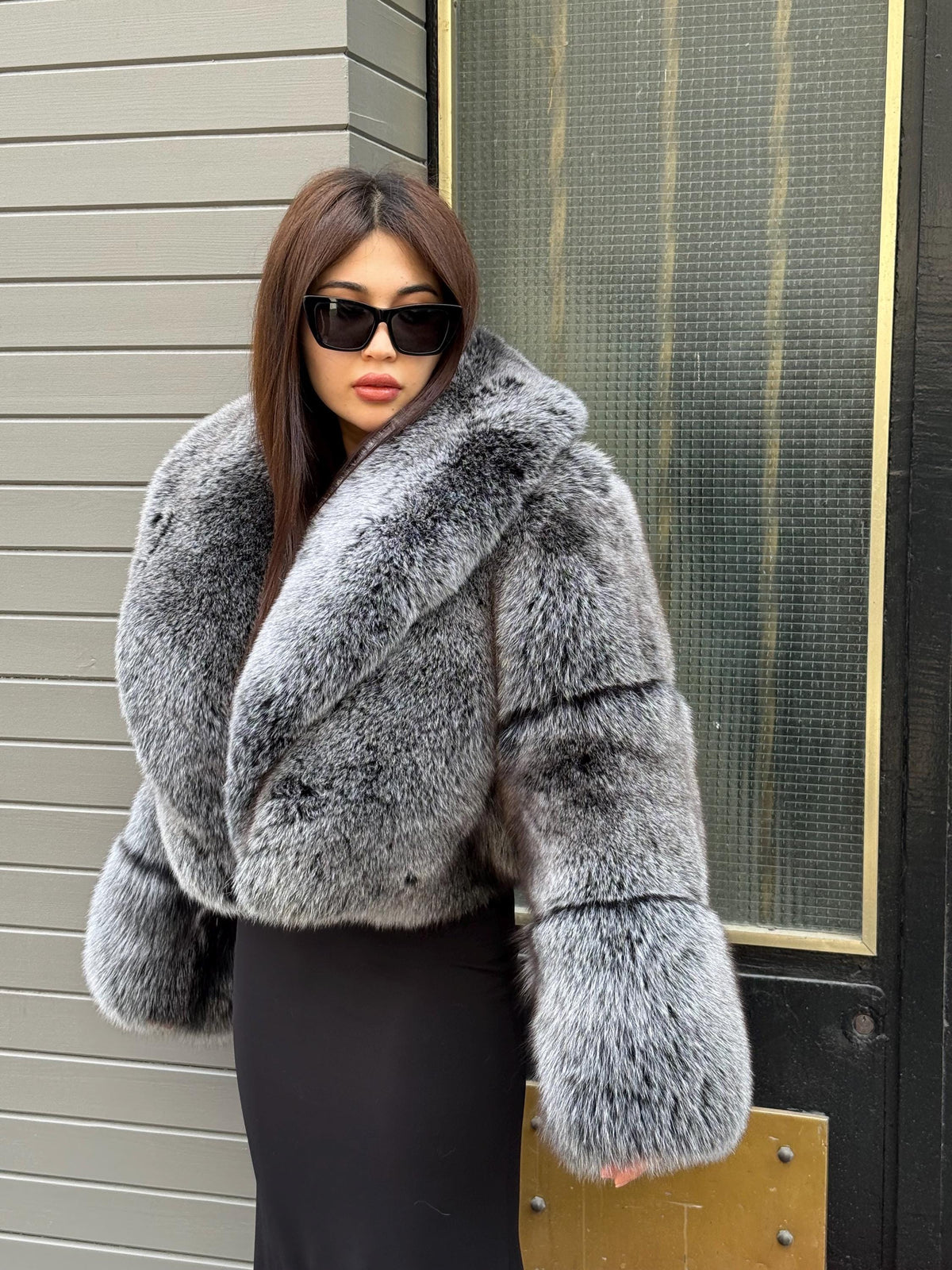 Gray Women Fox Fur Jacket | Luxury Handmade Cropped Silver Fur Coat