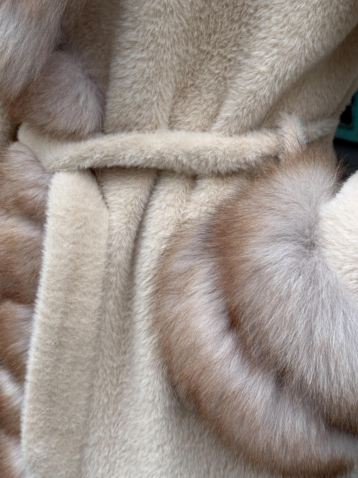 Beige Long Alcantara Coat, Front&Cuffs Fox Fur Jacket./ Women Fox Fur Jacket./ Long Fox Fur Coat./ Fox Fur