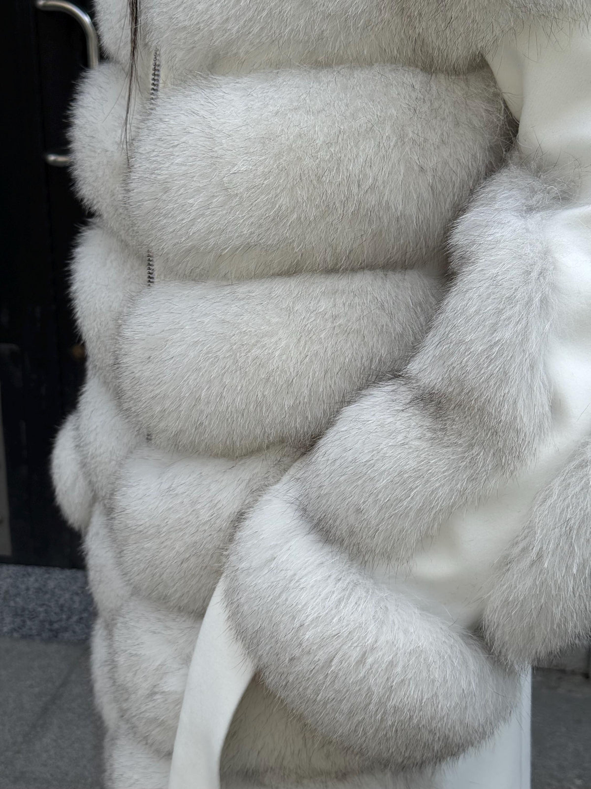 White Long Fox Fur Coat, Luxury Women’s Fur Cashmere Trim Jacket