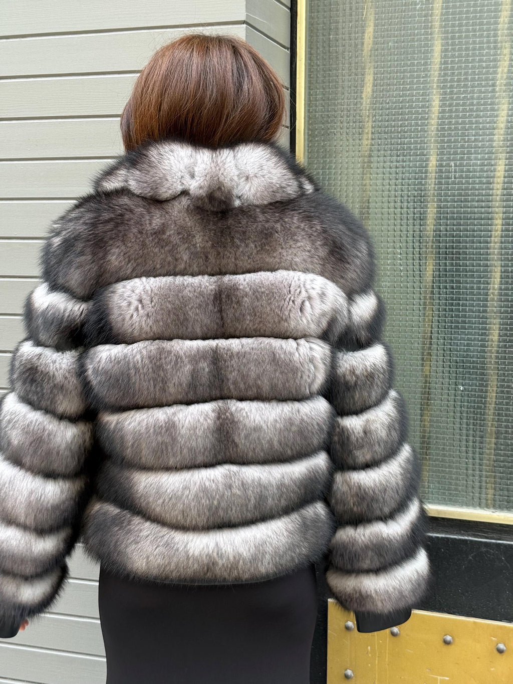 Women’s Gray Fox Fur Jacket, Luxury Handmade Short Fur Coat