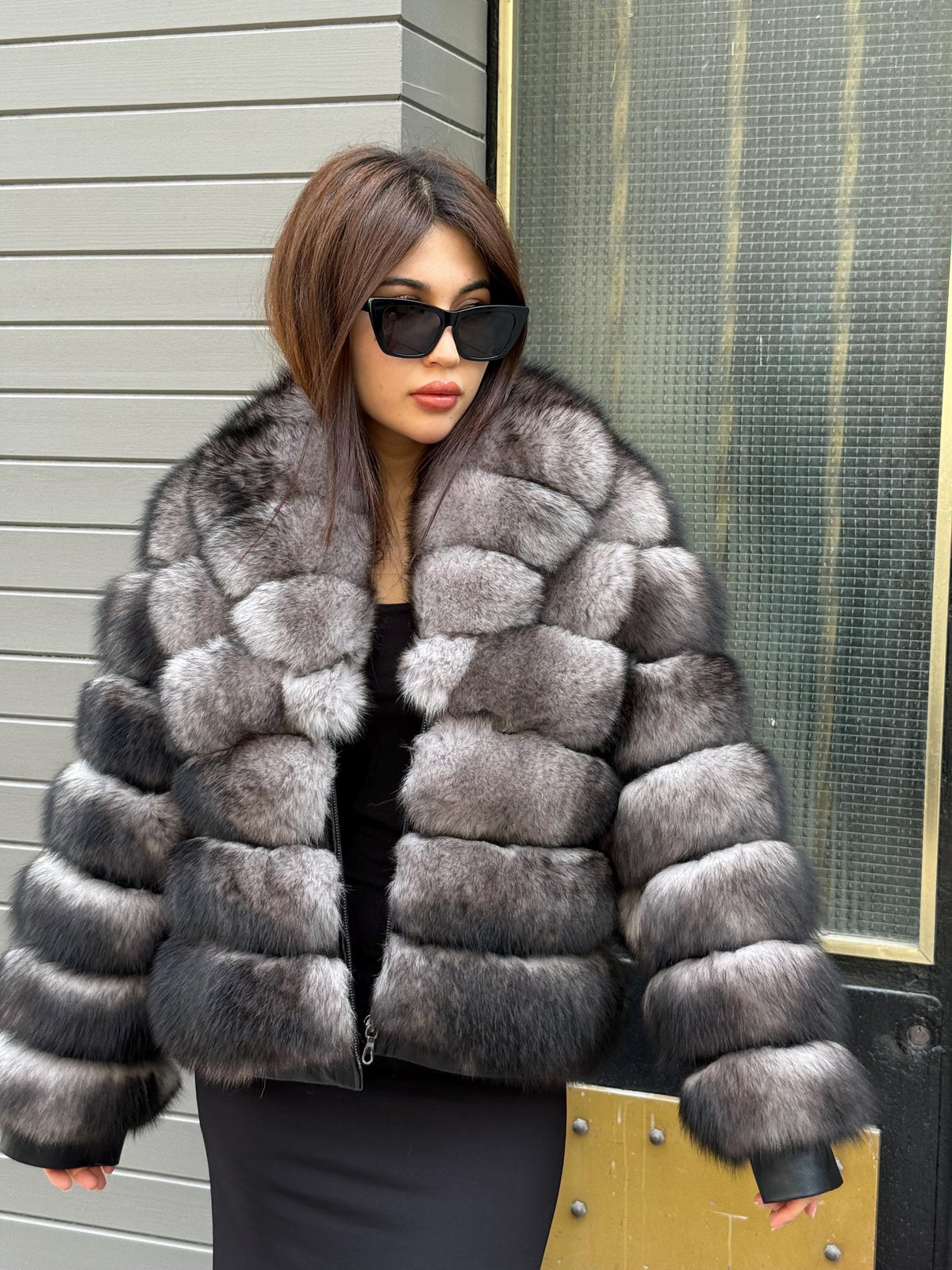 Women’s Gray Fox Fur Jacket, Luxury Handmade Short Fur Coat