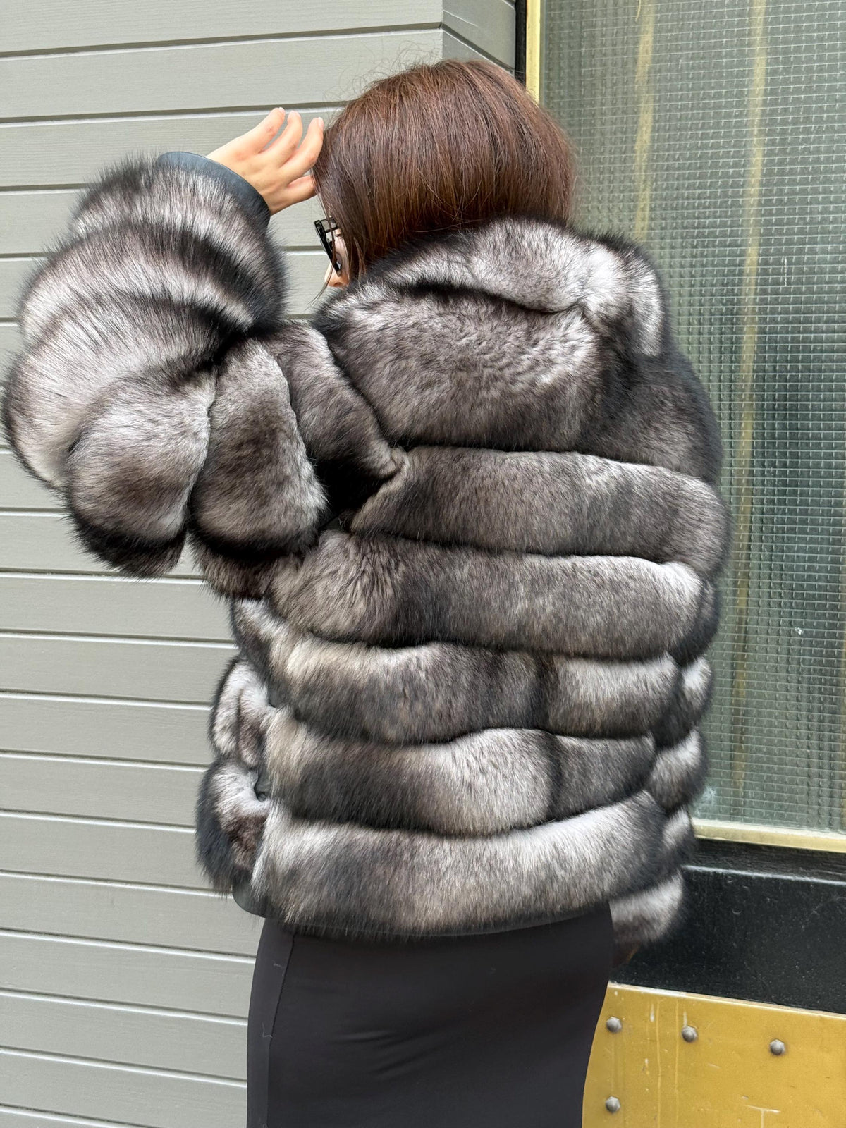 Women’s Gray Fox Fur Jacket, Luxury Handmade Short Fur Coat
