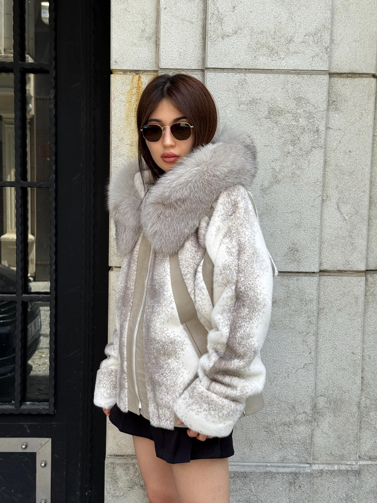 Beige Faux Mink Fur Jacket, Hood Fox Fur Jacket..- Women Fox Fur Jacket.. Fox Fur Jacket